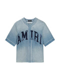 AMIRI BLUE SUNFADED BASEBALL DENIM SHIRT