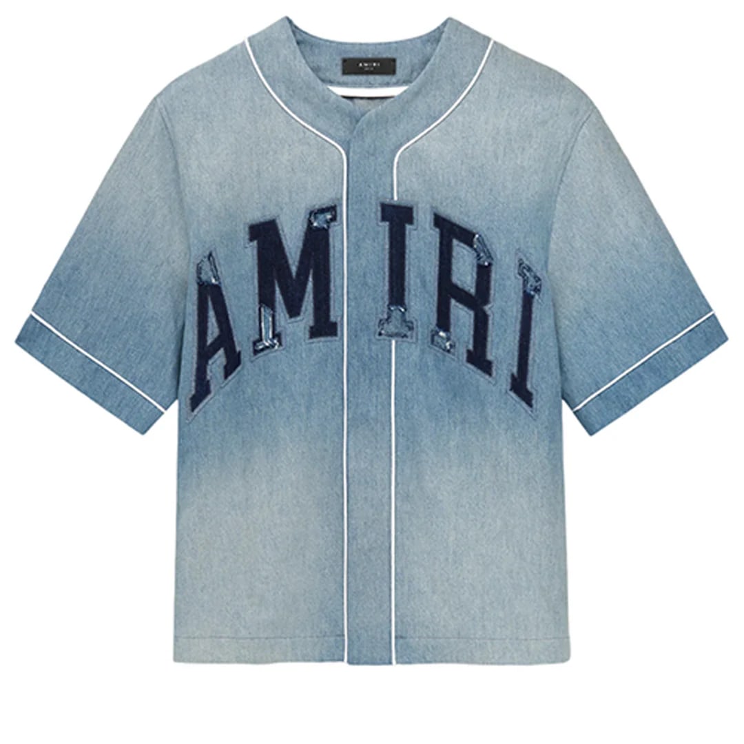 AMIRI BLUE SUNFADED BASEBALL DENIM SHIRT