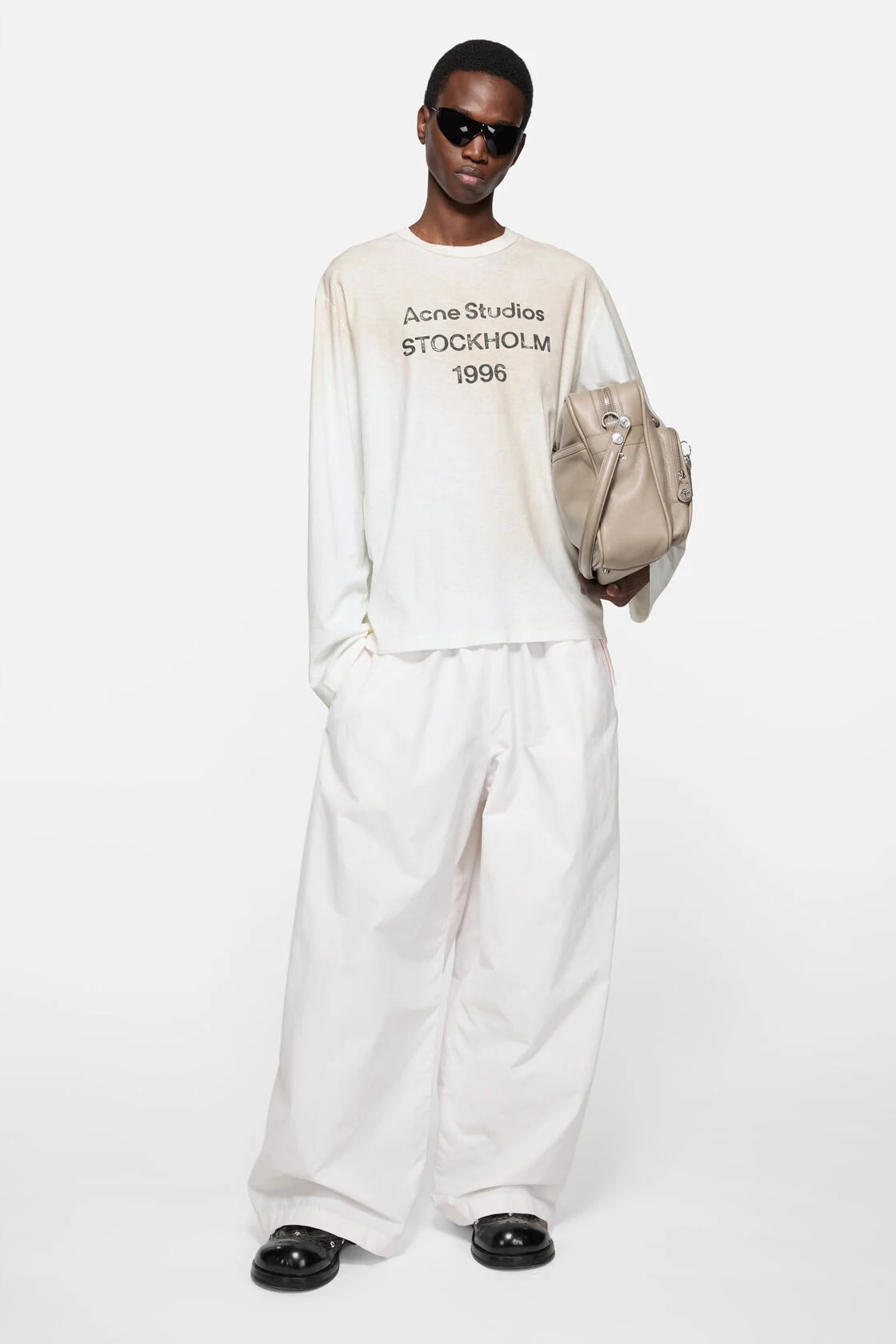 ACNE STUDIOS SPRAYED 1996 LOGO T-SHIRT LONG SLEEVE DUSTY WHITE