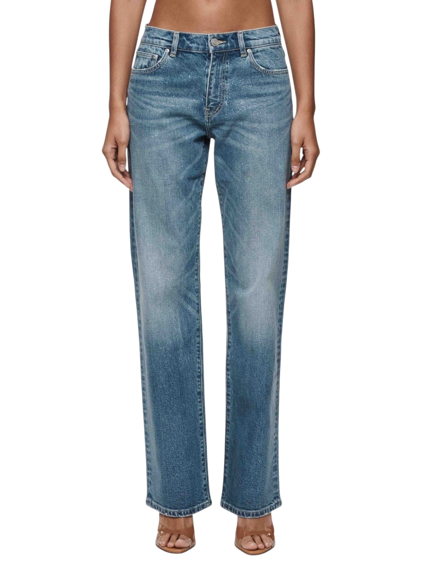 PURPLE BRAND SLIM STRAIGHT GLITTER JEANS MID INDIGO