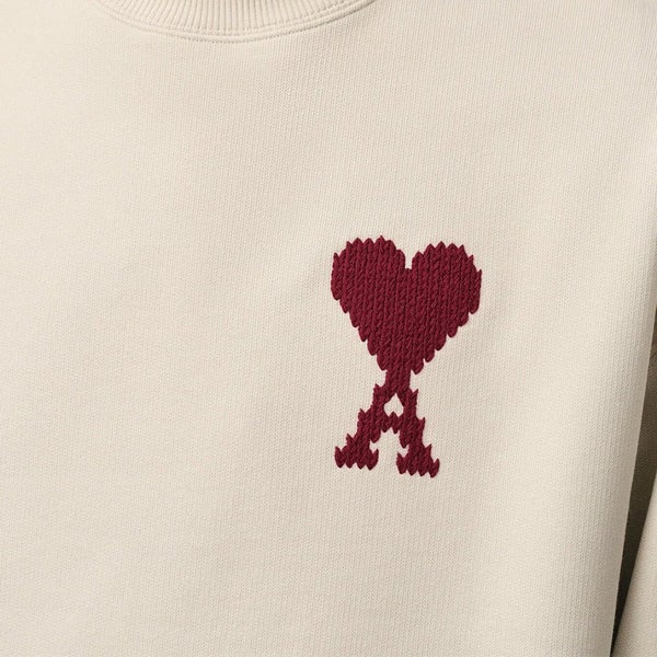 AMI PARIS HEART CREWNECK BEIGE RED