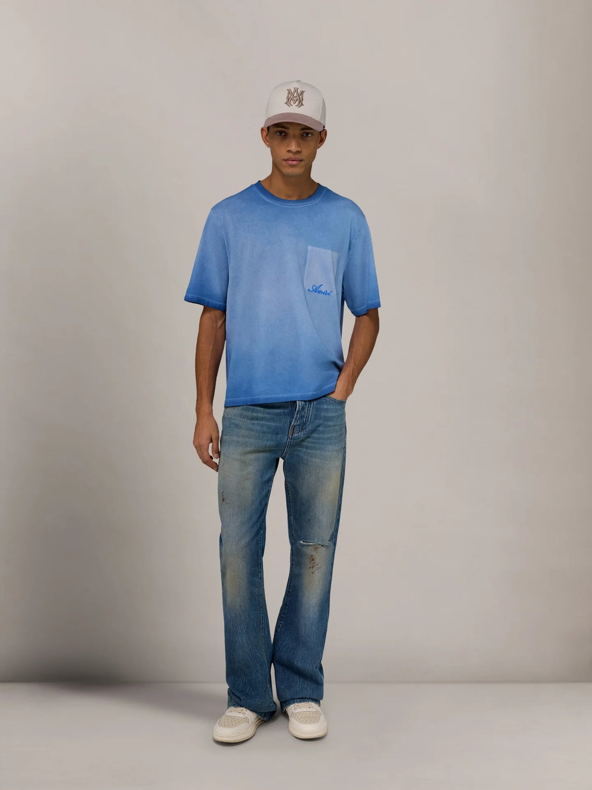AMIRI FADED SAPPHIRE POCKET BOXY T-SHIRT