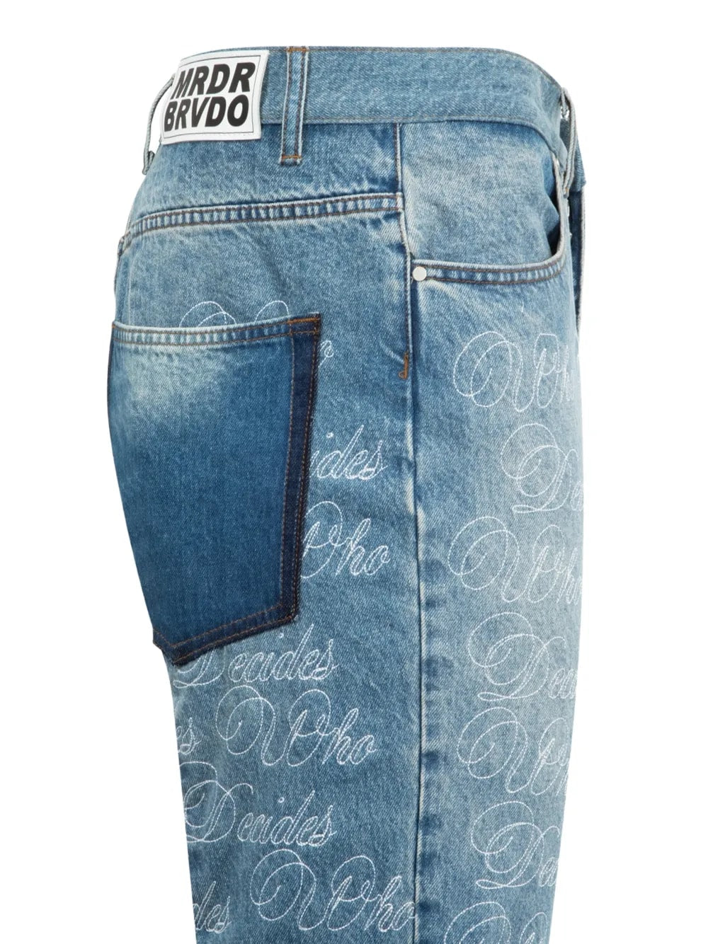 WHO DECIDES WAR LOGO EMBRODERY PANELLED JEANS BLUE