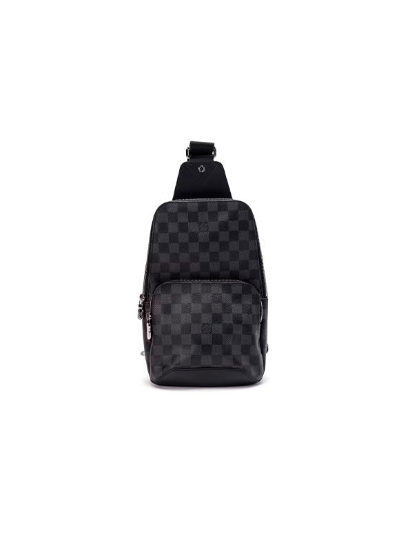 LOUIS VUITTON LEATHER DAMIER SLING BAG BLACK SILVER SHOULDER BAG