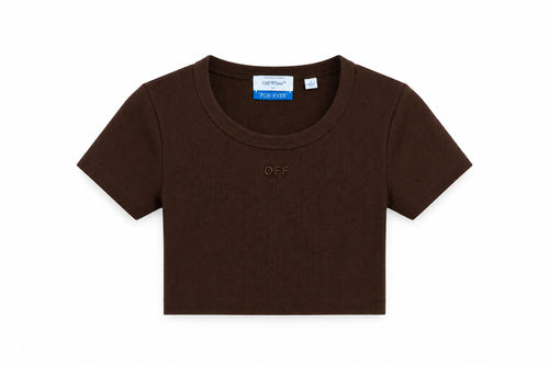 OFF WHITE RIBBED OFF CROP T-SHIRT BROWN