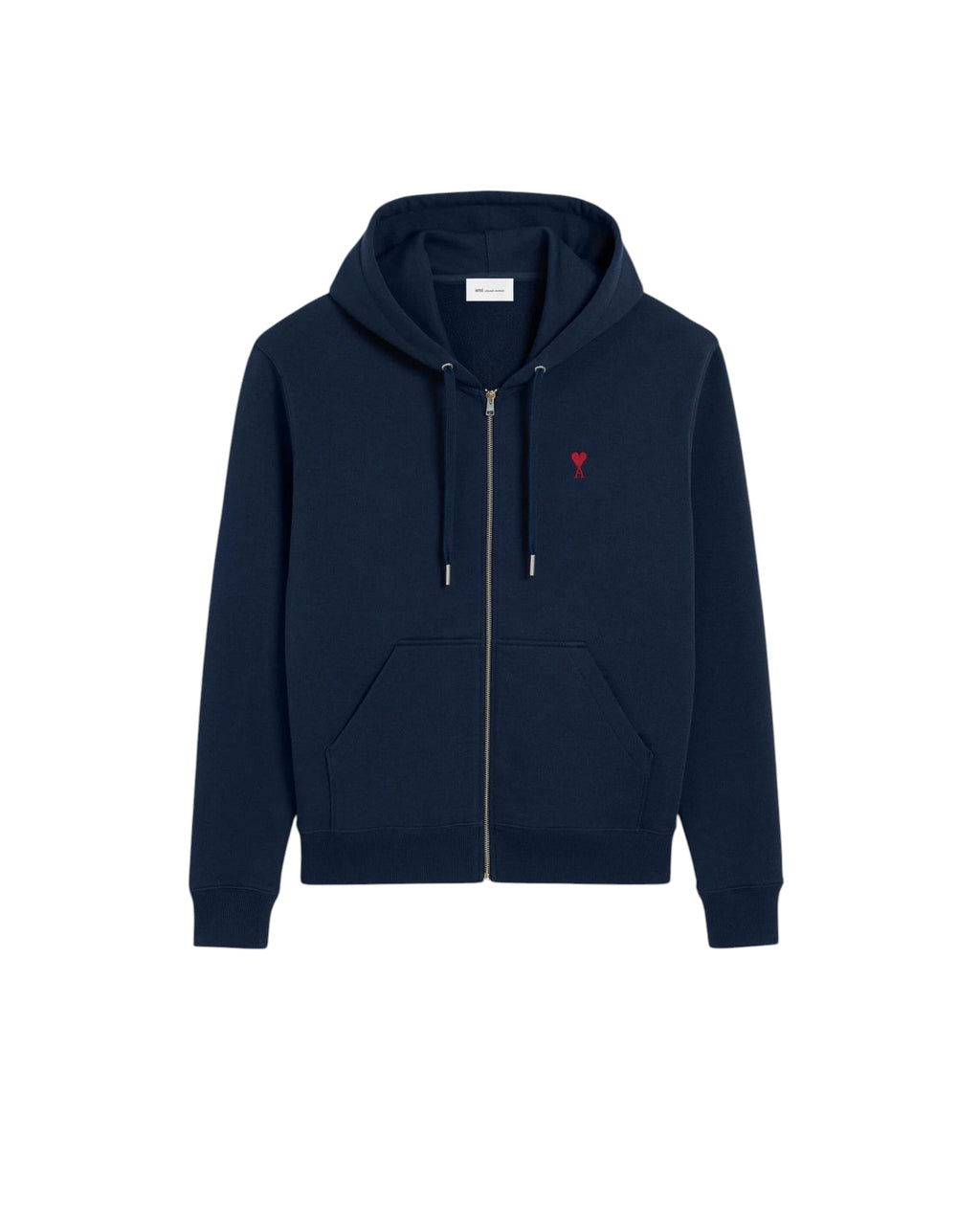 AMI PARIS BLUE COTTON RED AMI DE COEUR ZIP UP HOODIE
