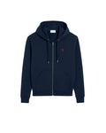 AMI PARIS BLUE COTTON RED AMI DE COEUR ZIP UP HOODIE