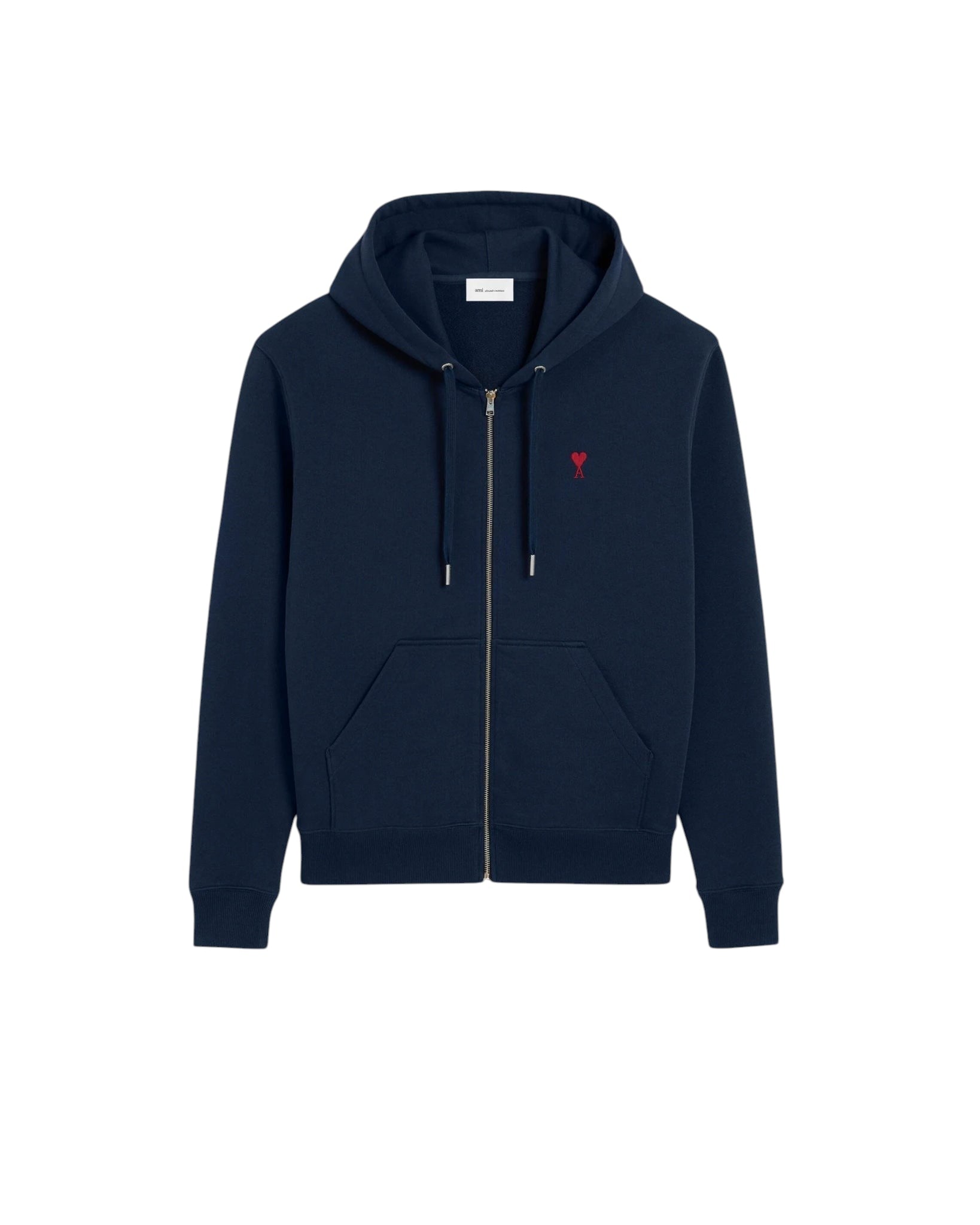 AMI PARIS BLUE COTTON RED AMI DE COEUR ZIP UP HOODIE