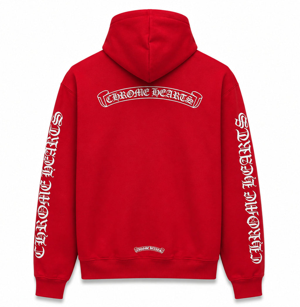 CHROME HEARTS SCROLL LOGO RED HOODIE