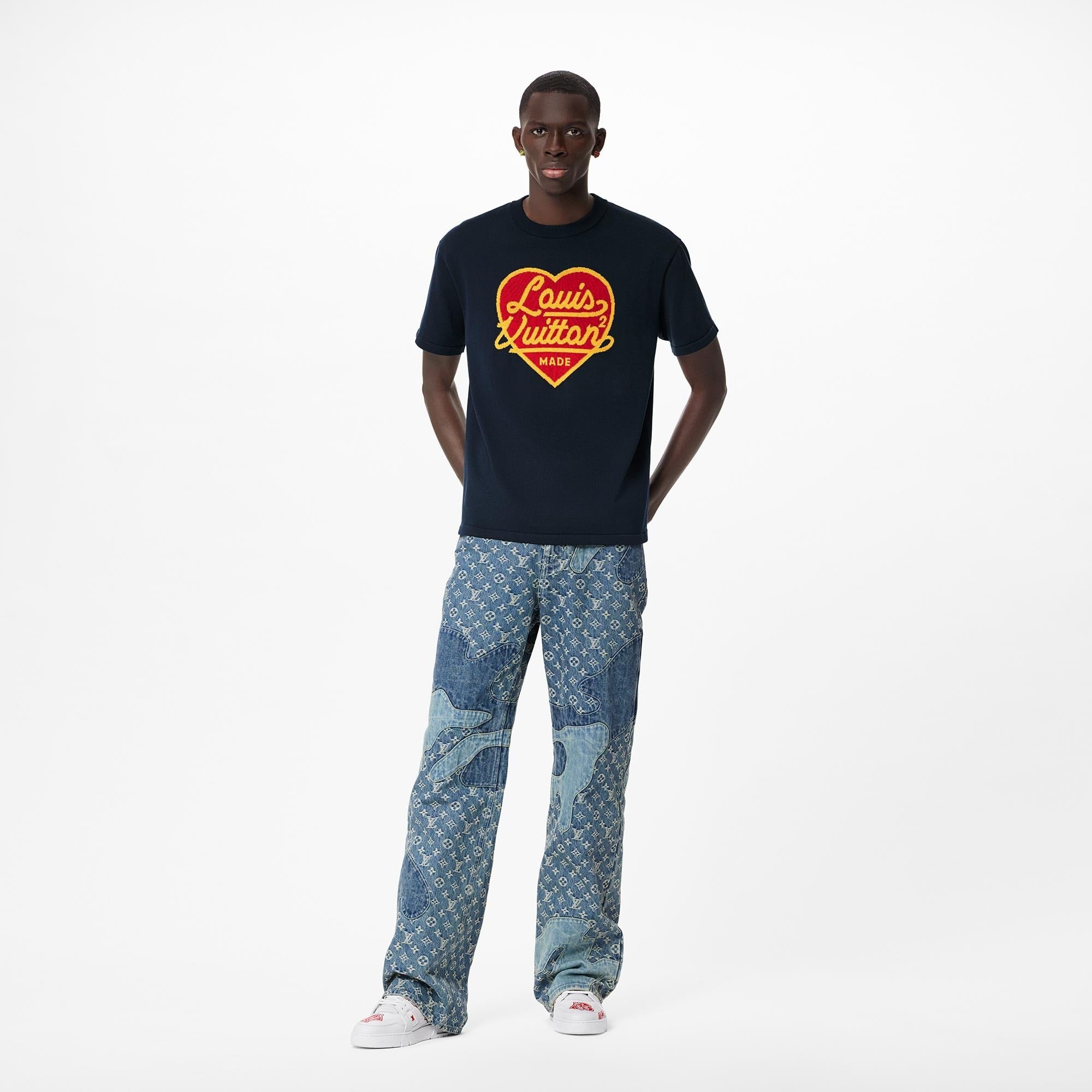 LOUIS VUITTON X NIGO INTARSIA JACQUARD BLUE T-SHIRT