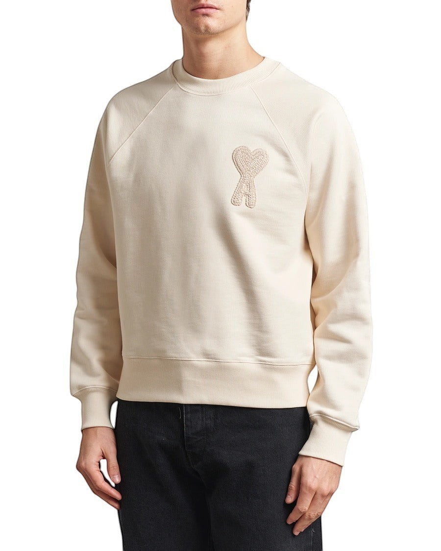 AMI PARIS PATCH HEART NUDE CREWNECK WHITE CREAM