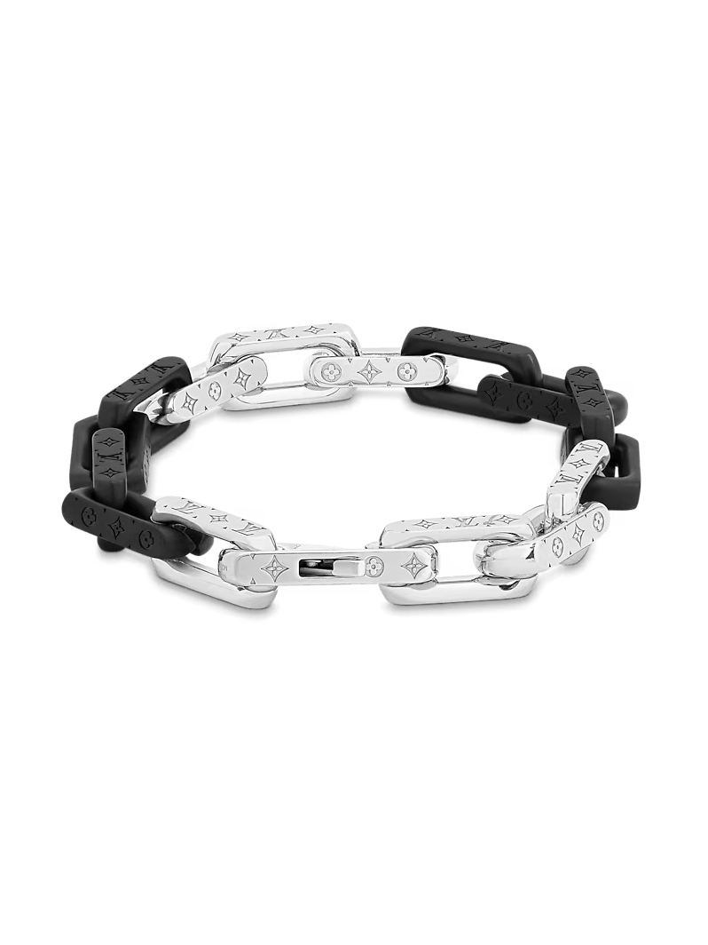 LOUIS VUITTON MONOGRAM CHAIN BRACELET SILVER BLACK