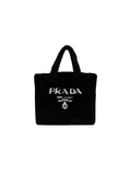 Prada Shearling Tote Bag Intarsia Logo Black/White