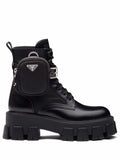 PRADA MONOLITH LEATHER RE-NYLON BOOTS WITH POUCH