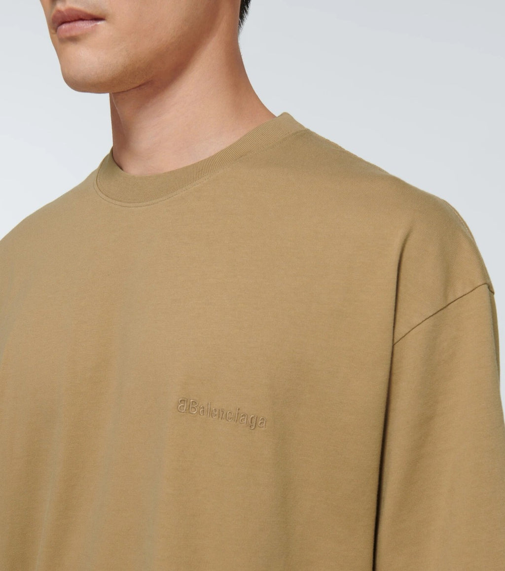 BALENCIAGA EMBROIDERED MINI LOGO T-SHIRT CAMEL
