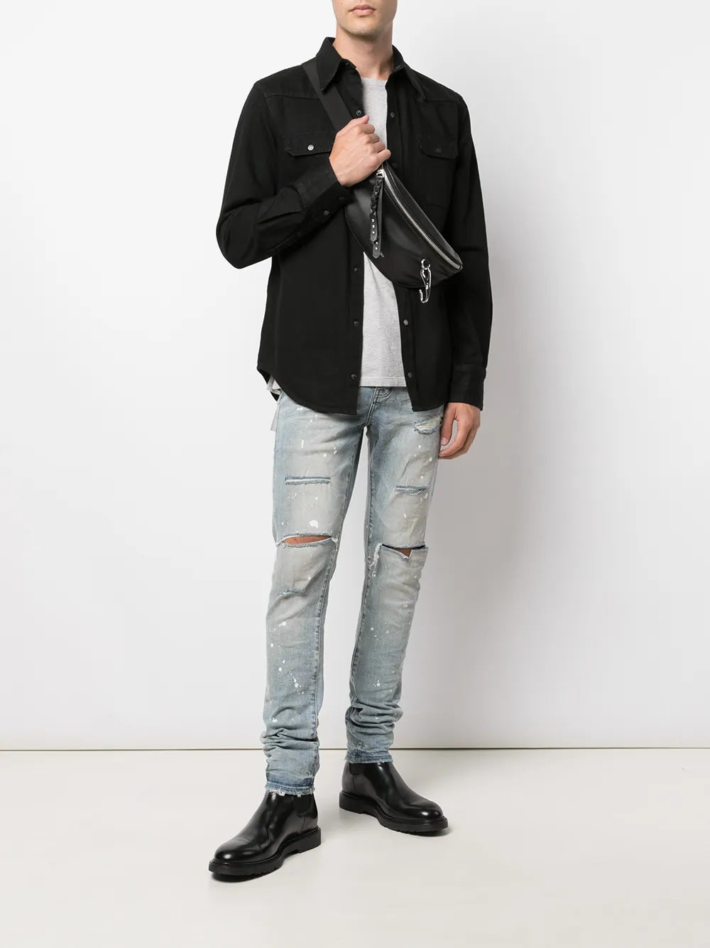 PURPLE BRAND P001 PAINT SPLATTER SLIM-FIT JEANS BLUE