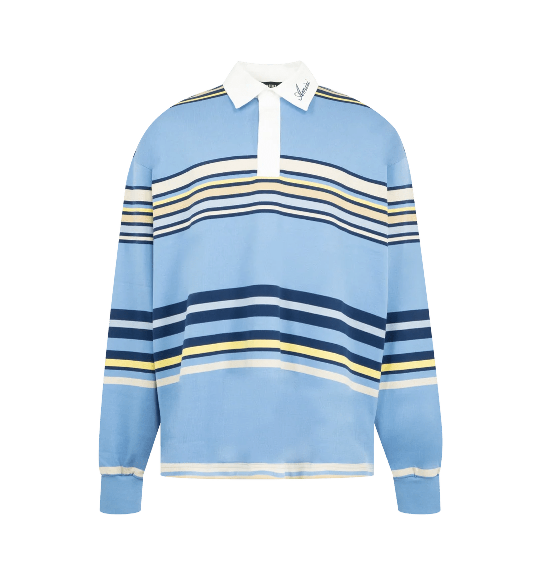 AMIRI MULTI STRIPE LONG SLEEVE POLO BLUE